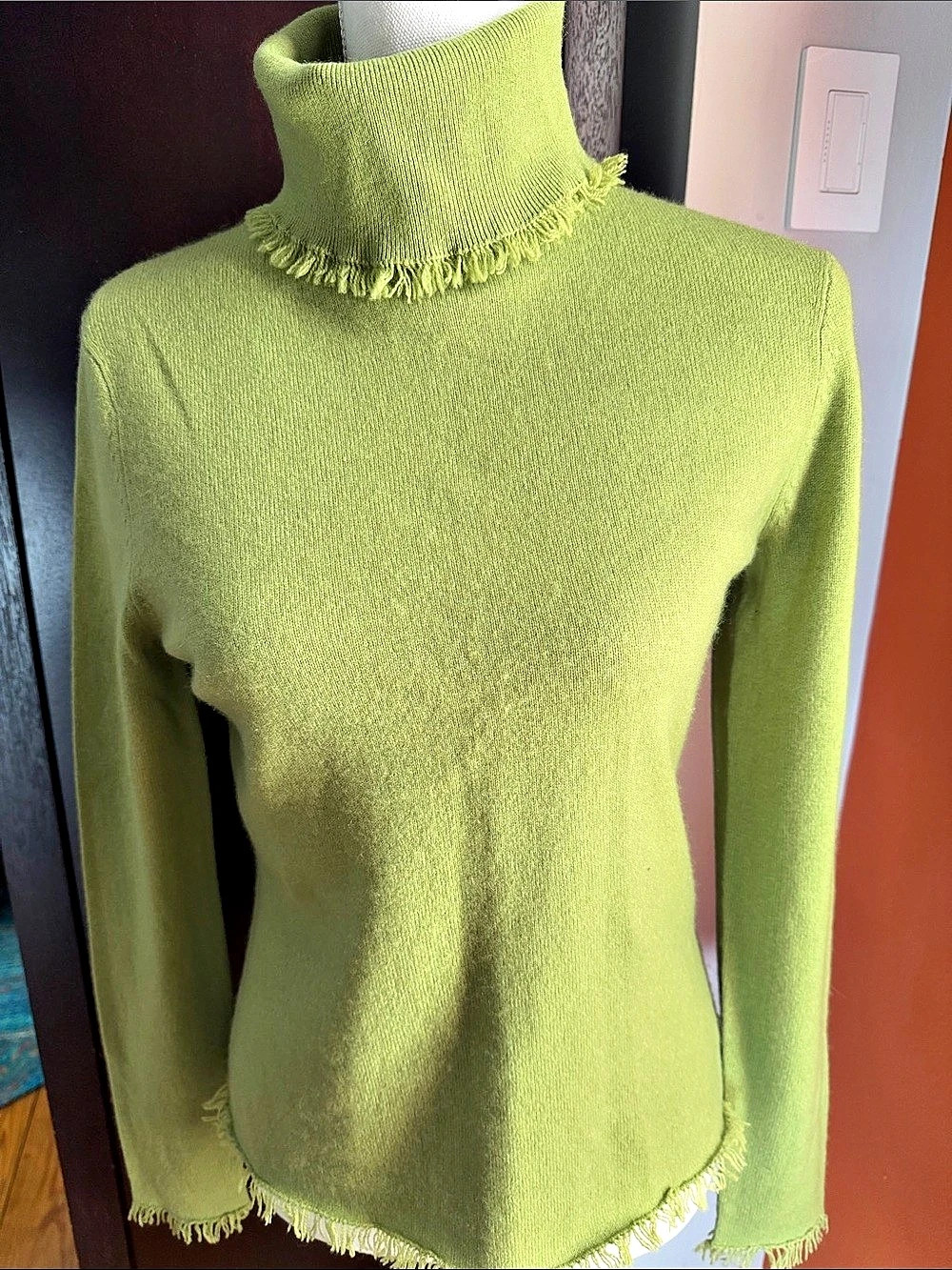 Magaschoni Cashmere Fringe Turtleneck in Green